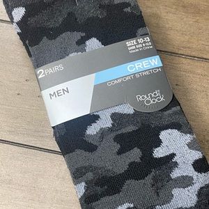 Round The Clock 2pk Men Cast Crew Black and Grey Camo Socks